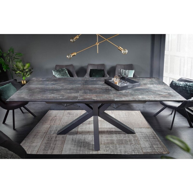 Moebel Living Černo šedý keramický rozkládací jídelní stůl Letole 180-225 x 90 cm
