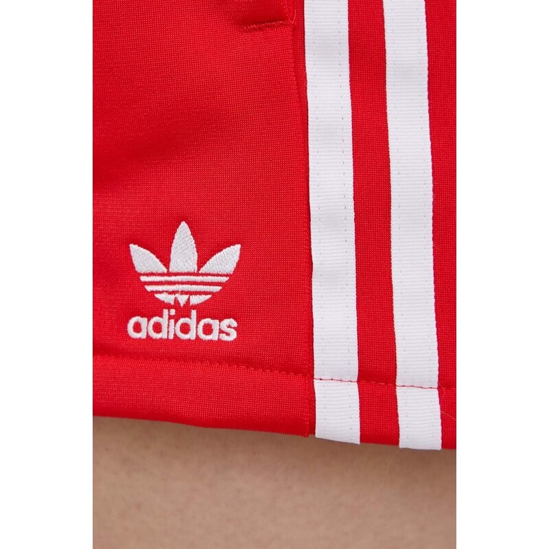 Kraťasy adidas Originals Adicolor dámské, červená barva, hladké, high waist, HE9495-VIVRED