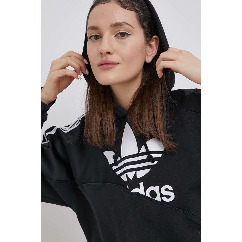 Mikina adidas Originals Adicolor dámská, černá barva, s potiskem, HC7050-BLACK