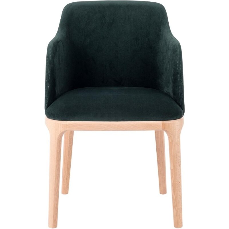 Nordic Design Tmavě zelená sametová jídelní židle Lola s područkami