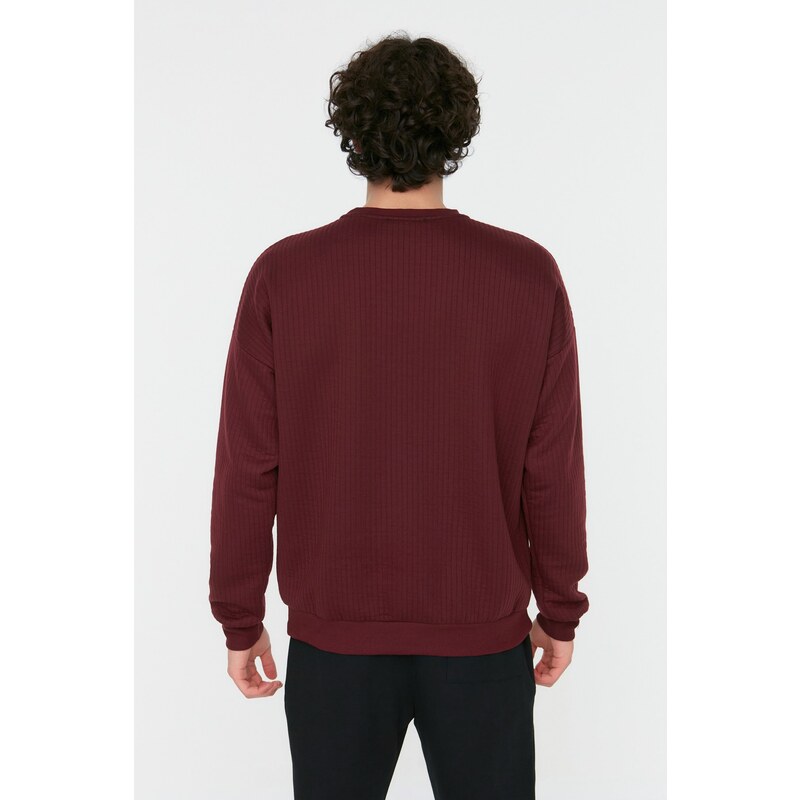 Trendyol Claret Red Oversize/Wide Cut Long Sleeve Crew Neck Textured Sweatshirt