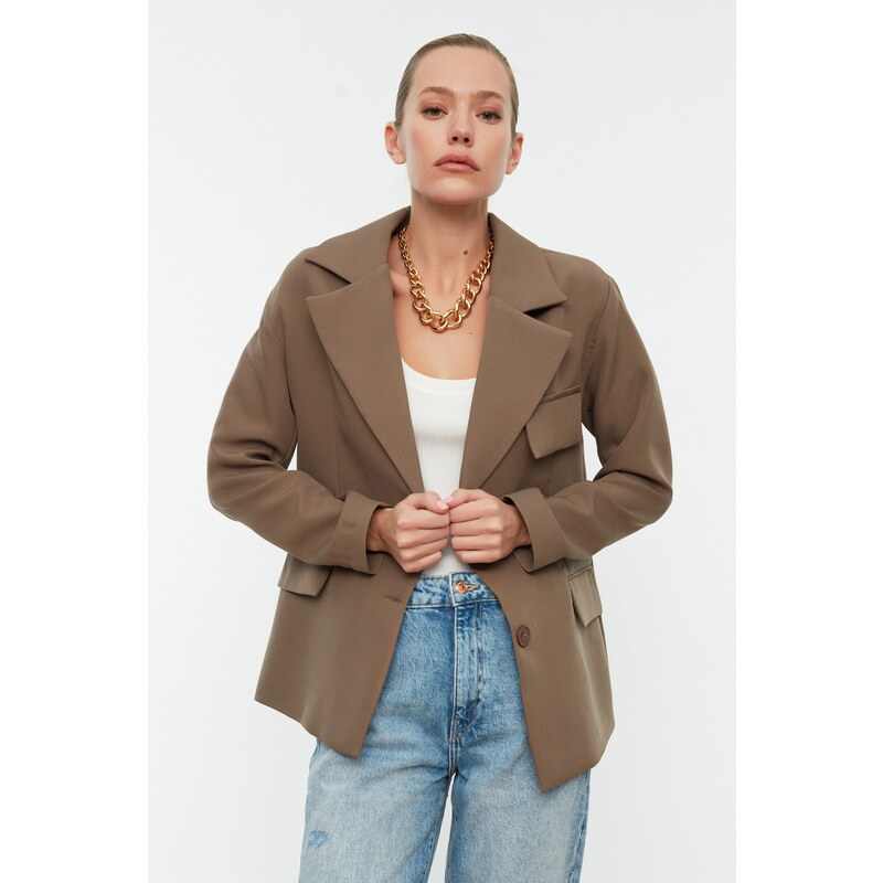 Trendyol Mink Oversize Lined Double Breasted Closure Woven Blazer Jacket