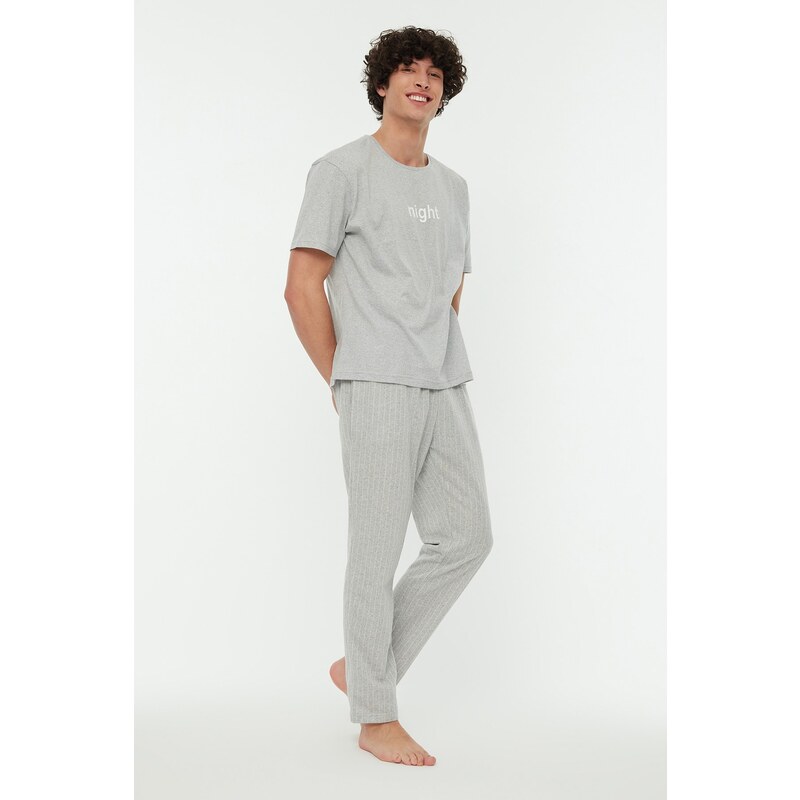 Trendyol Gray Men's Printed Knitted Pajamas Set