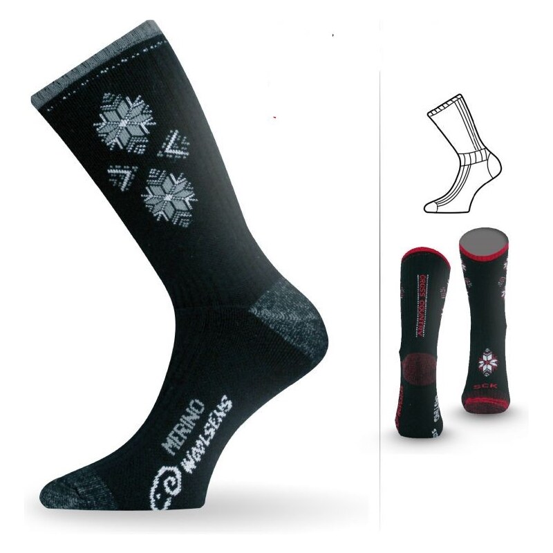 SCK merino silné ponožky Lasting černá / šedá M