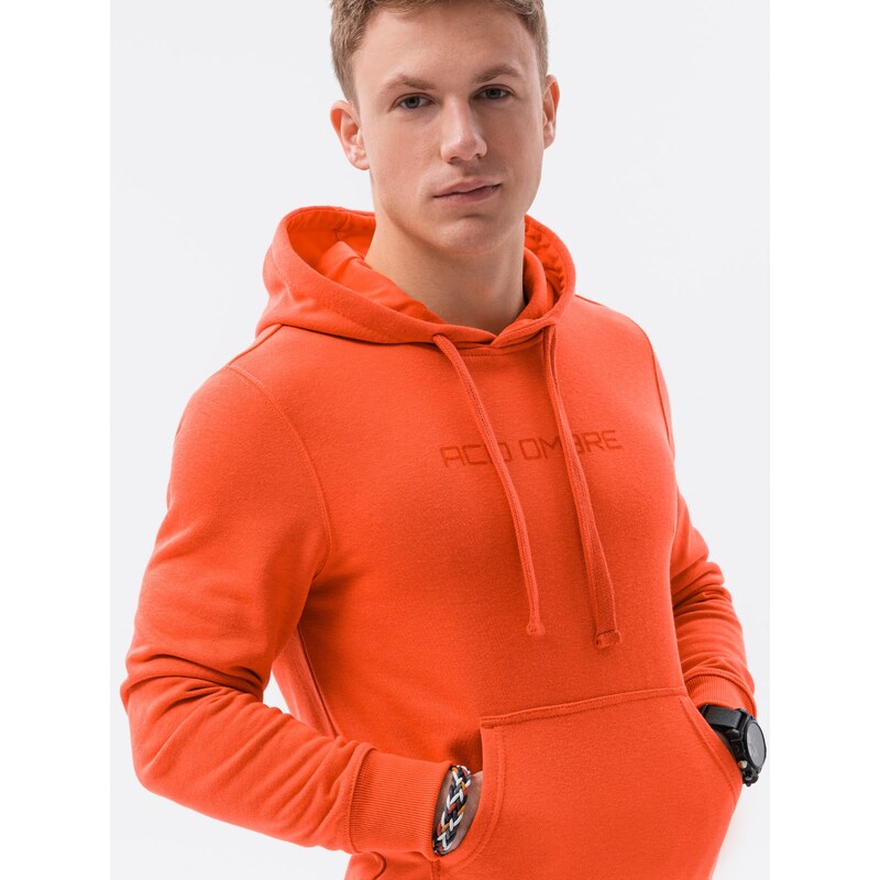 Ombre Clothing Pánská mikina s potiskem a kapucí - oranžová B1351