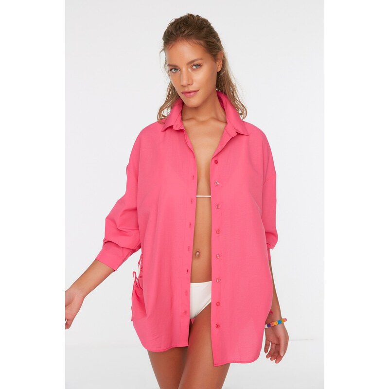 Trendyol Weave Fuchsia Shirred Beach Shirt