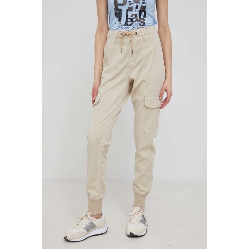 Kalhoty Pepe Jeans dámské, béžová barva, jogger, medium waist