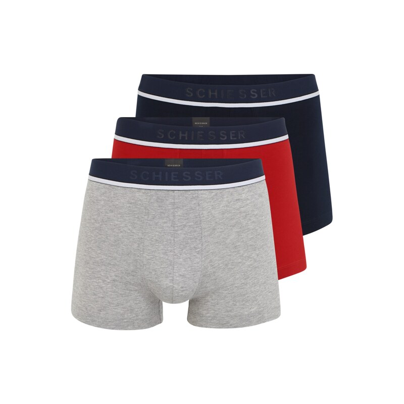 SCHIESSER Boxerky námořnická modř / šedá / červená / bílá