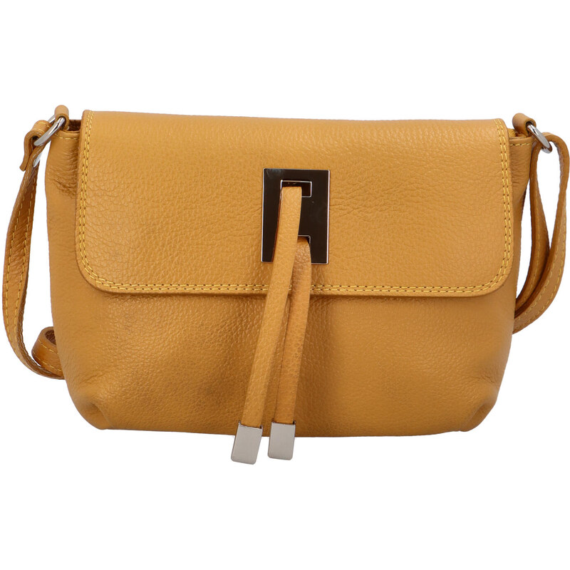 Dámská kožená crossbody kabelka tmavě žlutá - ItalY Porta žlutá 42162988