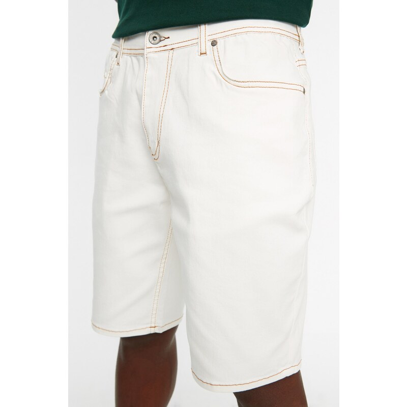 Trendyol White Skinny Fit Tobacco Stitched Denim Shorts