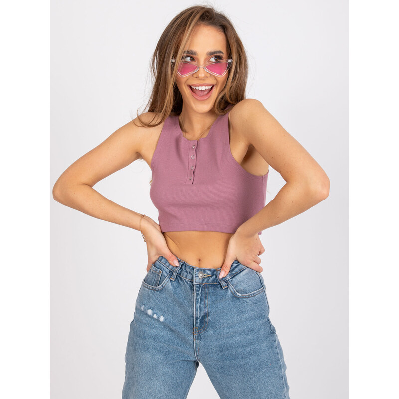 RUE PARIS PUDROVÝ CROP TOP S KNOFLÍČKY RILEY --POWDER PINK Růžová