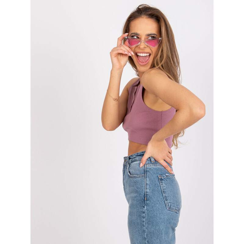 RUE PARIS PUDROVÝ CROP TOP S KNOFLÍČKY RILEY --POWDER PINK Růžová