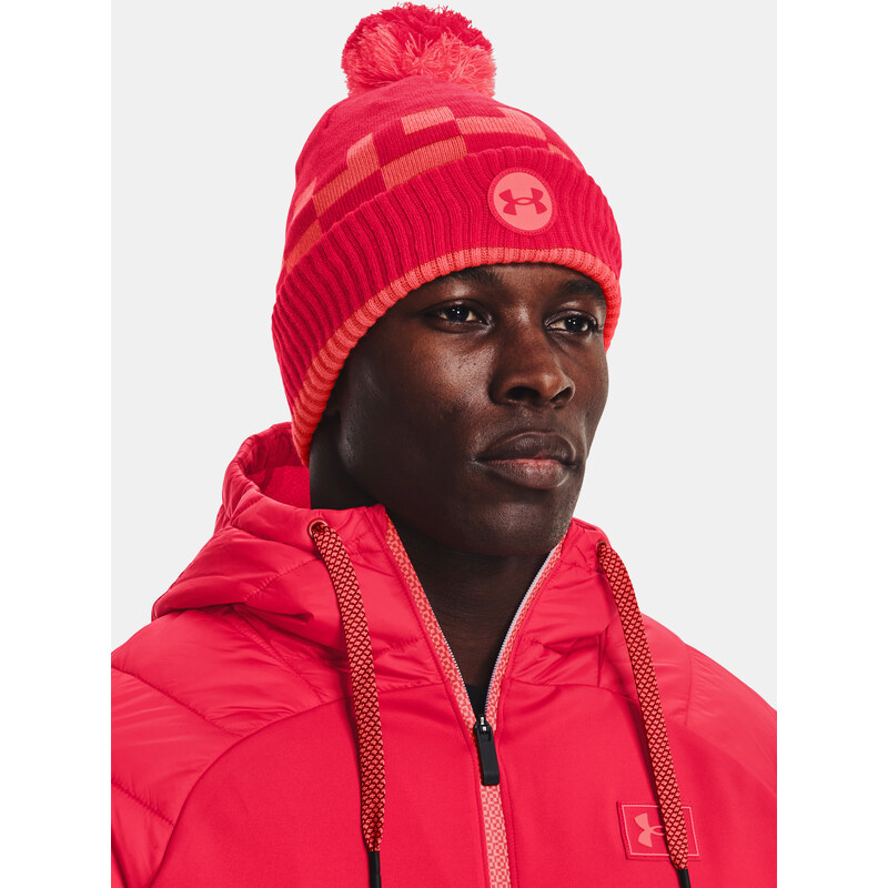 Under Armour Čepice Geo Fleece Pom Beanie-RED - Pánské