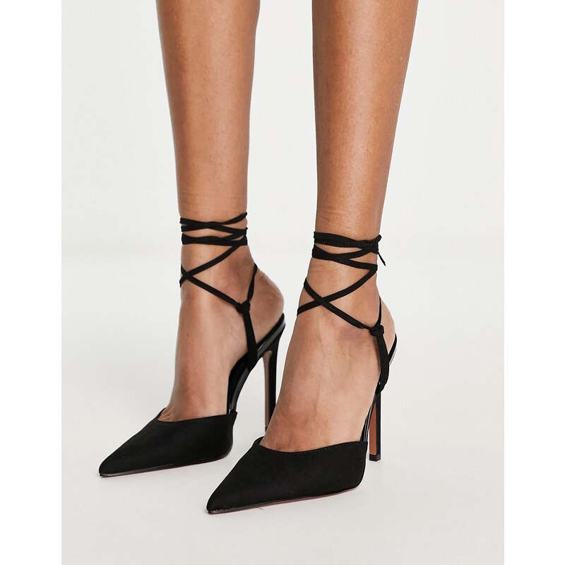ASOS DESIGN Prize tie leg high heeled shoes in black 100034567