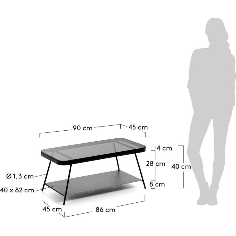 Černý skleněný konferenční stolek Kave Home Duilia 90x45 cm