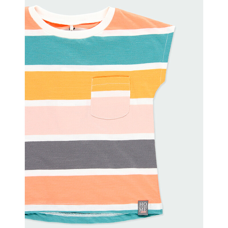 Boboli Dívčí tričko barevné pruhy Organic