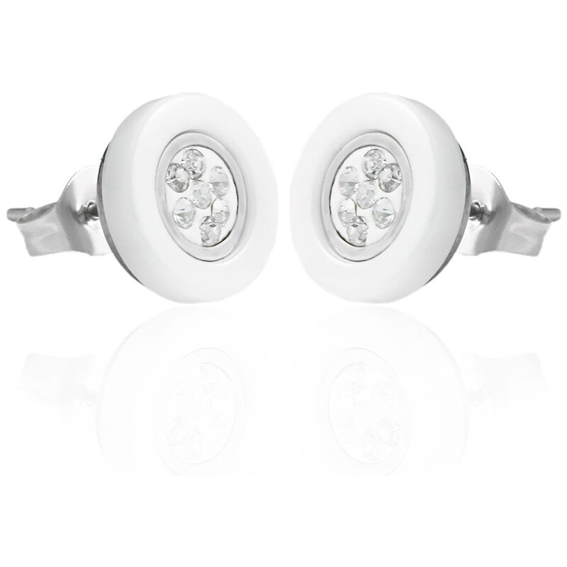 BM Jewellery Náušnice keramické kruh se zirkony bílé S11265050
