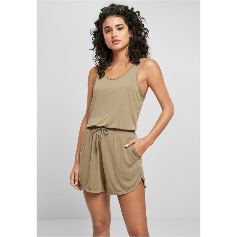 URBAN CLASSICS Ladies Short Sleevless Modal Jumpsuit - khaki