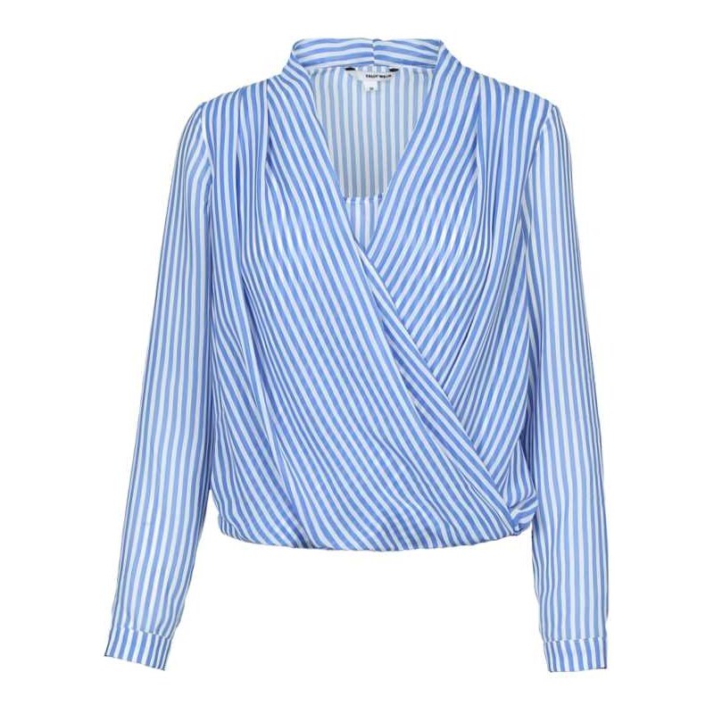 Tally Weijl Blue & White Striped Wrap Over Blouse