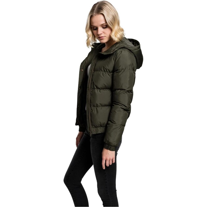 UC Ladies Dámská bunda Puffer s kapucí tmavě olivová