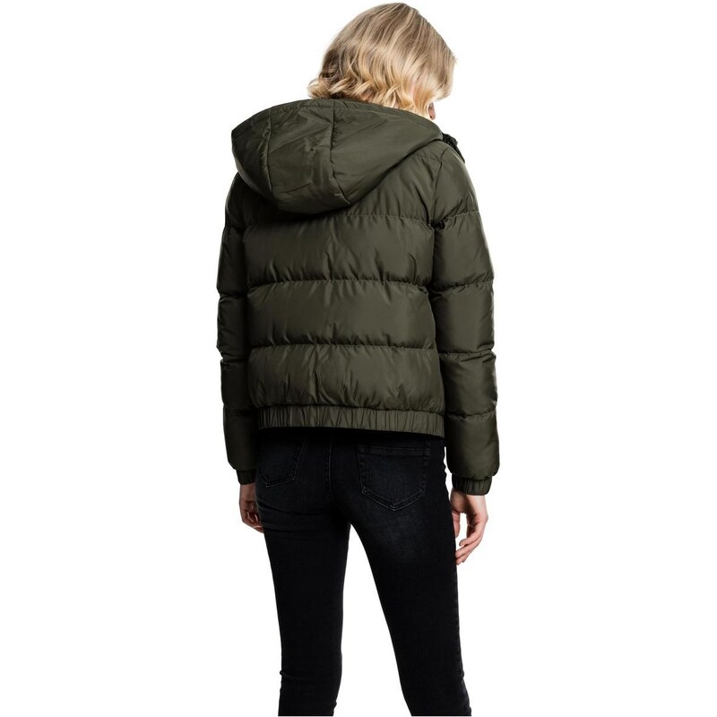 UC Ladies Dámská bunda Puffer s kapucí tmavě olivová