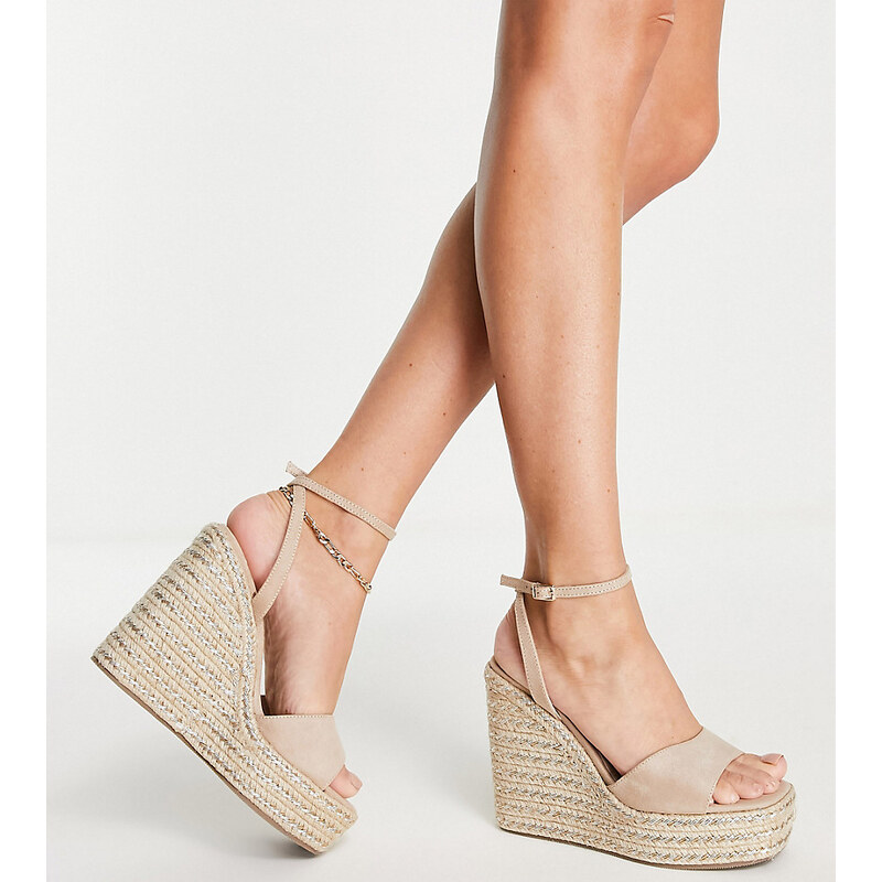 ASOS DESIGN Wide Fit Tasha espadrille wedges in beige-Neutral 100034553