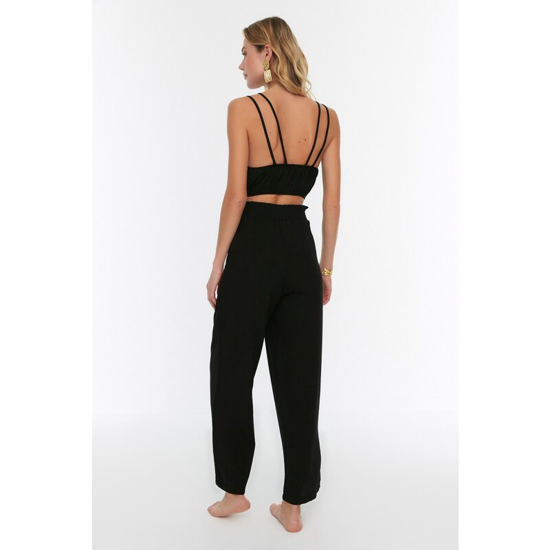 Trendyol Black Woven Frilly Blouse Pants Suit