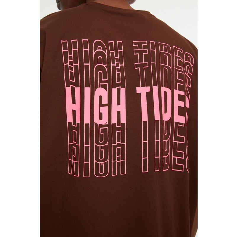 Trendyol Men's Oversize/Wide Cut Crew Neck Short Sleeve Text Printed 100% Cotton T-Shirt.