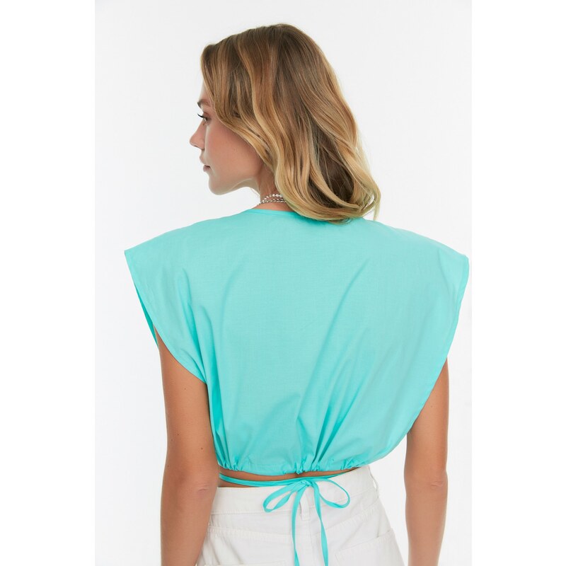 Trendyol Mint Double Breasted Tie Detailed Beach Blouse