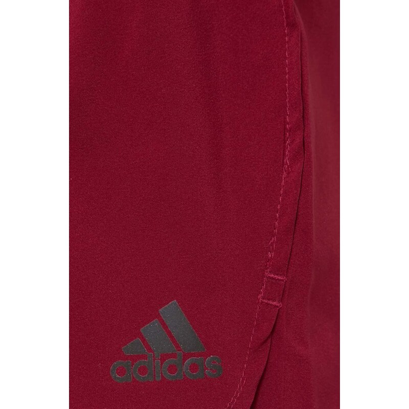 Běžecké šortky adidas Performance HC1751 dámské, vínová barva, hladké, medium waist