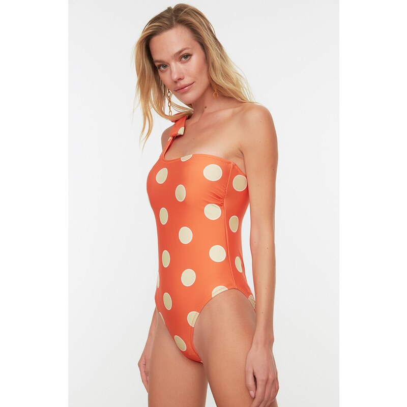 Trendyol Orange Polka Dot vzorované plavky na jedno rameno