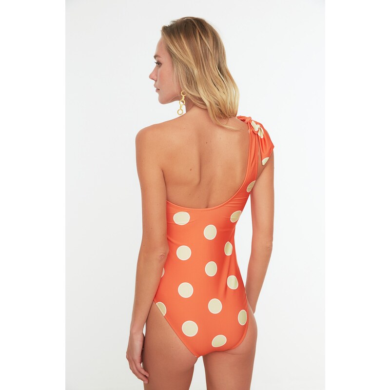 Trendyol Orange Polka Dot vzorované plavky na jedno rameno