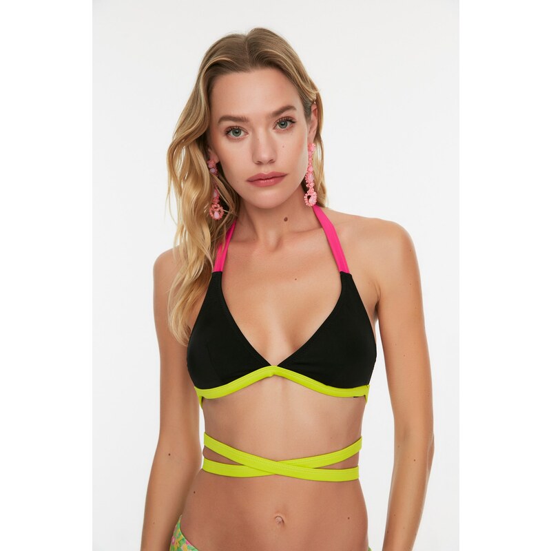 Trendyol Black Tie Detailed Bikini Top