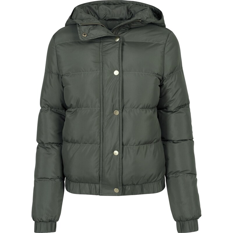 Urban Classics Dámská bunda Puffer s kapucí tmavě olivová 108365797