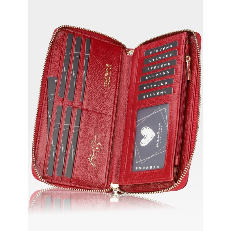 Dámská kožená lakovaná peněženka Stevens - červená lesklá
