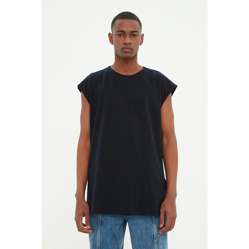 Trendyol Pánské Základní oversize/široký střih Tričkový výstřih 1 bavlněné tričko bez rukávů/tílko.