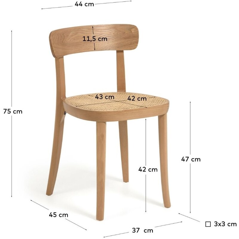 Jasanová jídelní židle Kave Home Romane s ratanovým výpletem