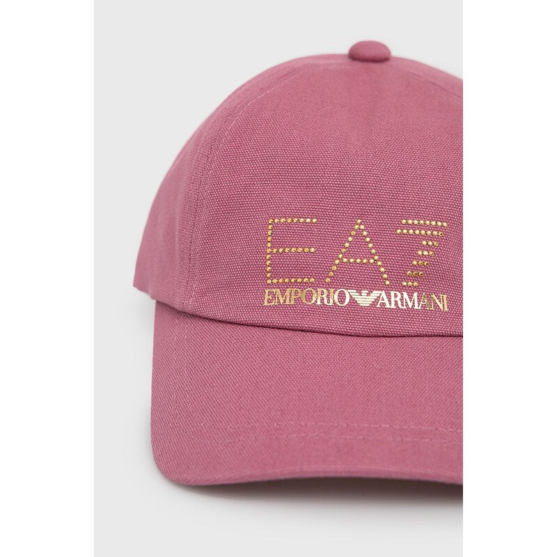 Bavlněná čepice EA7 Emporio Armani růžová barva, s aplikací
