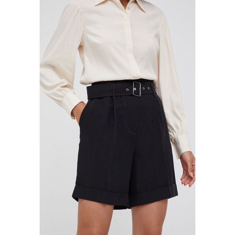 Kraťasy Woolrich dámské, černá barva, hladké, high waist, CFWWSH0020FRUT3043-100