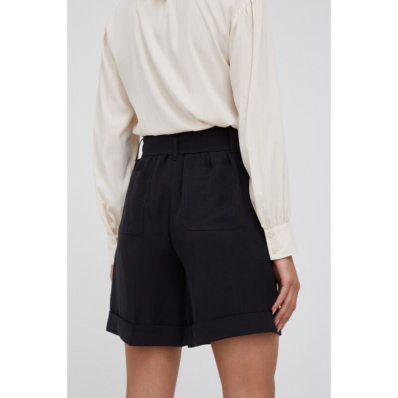 Kraťasy Woolrich dámské, černá barva, hladké, high waist, CFWWSH0020FRUT3043-100