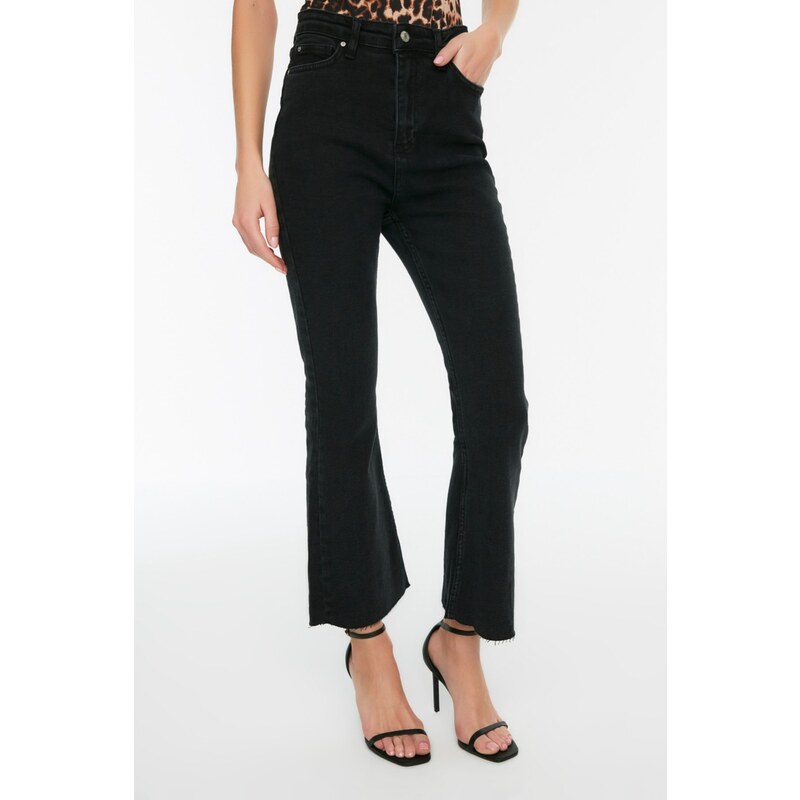 Trendyol Anthracite High Waist Crop Flare Jeans