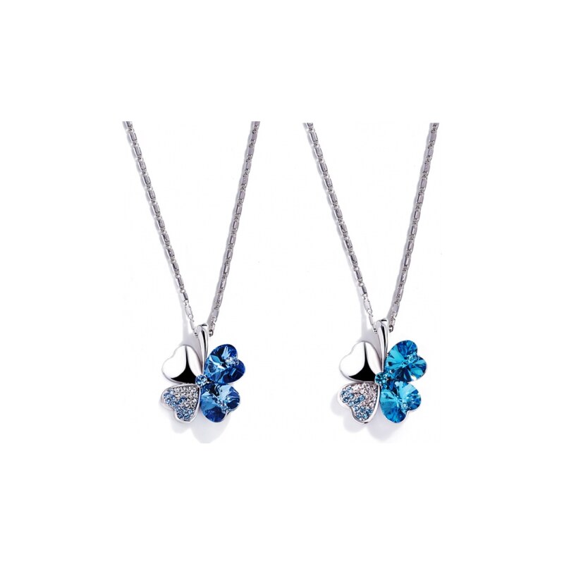 Sisi Jewelry Náhrdelník Swarovski Elements Čtyřlístek pro štěstí - světle modrý