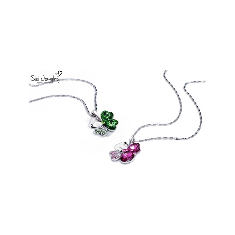 Sisi Jewelry Náhrdelník Swarovski Elements Čtyřlístek pro štěstí - seablue