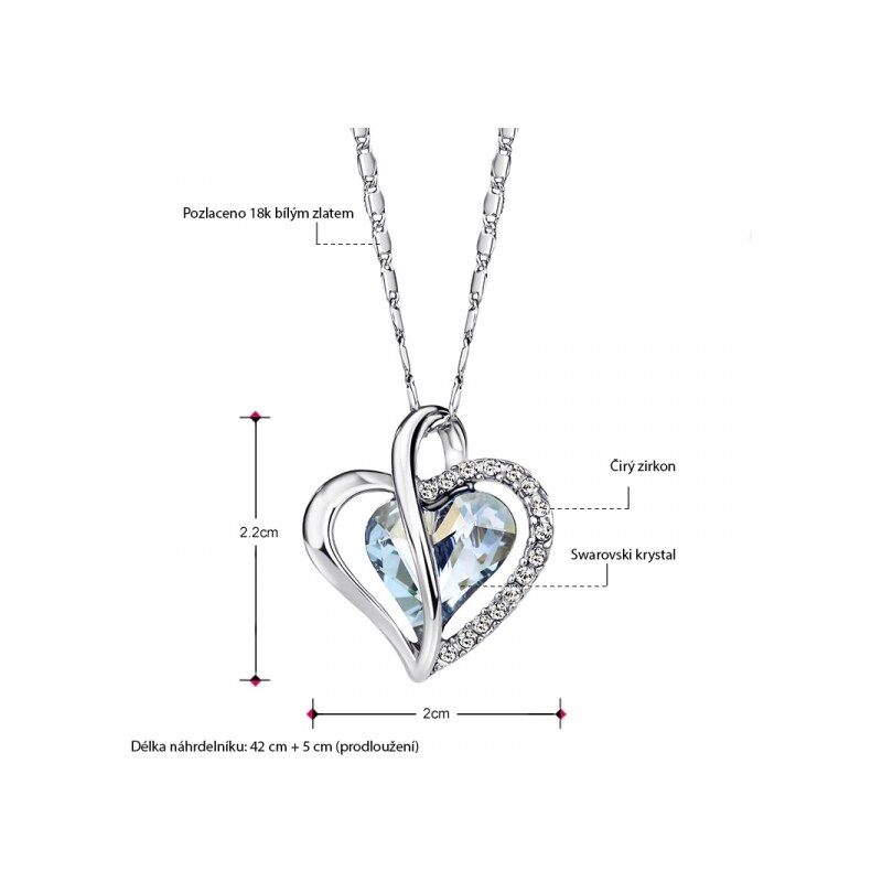 Éternelle Náhrdelník Swarovski Elements True Love modrý - srdíčko