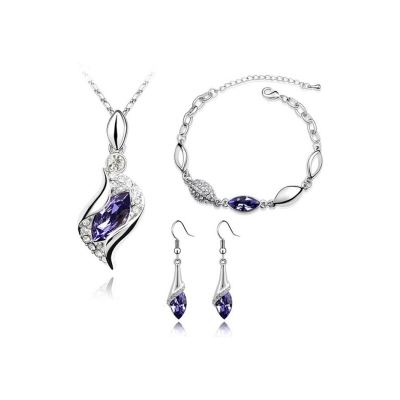 Sisi Jewelry Souprava náhrdelníku, náušnic a náramku Andělské slzy fialové krystaly