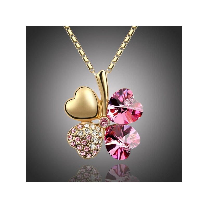 Sisi Jewelry Náhrdelník Swarovski Elements Čtyřlístek - zlato růžový