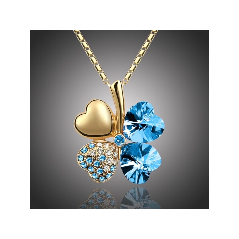 Sisi Jewelry Náhrdelník Swarovski Elements Čtyřlístek - zlato seablue 38954717
