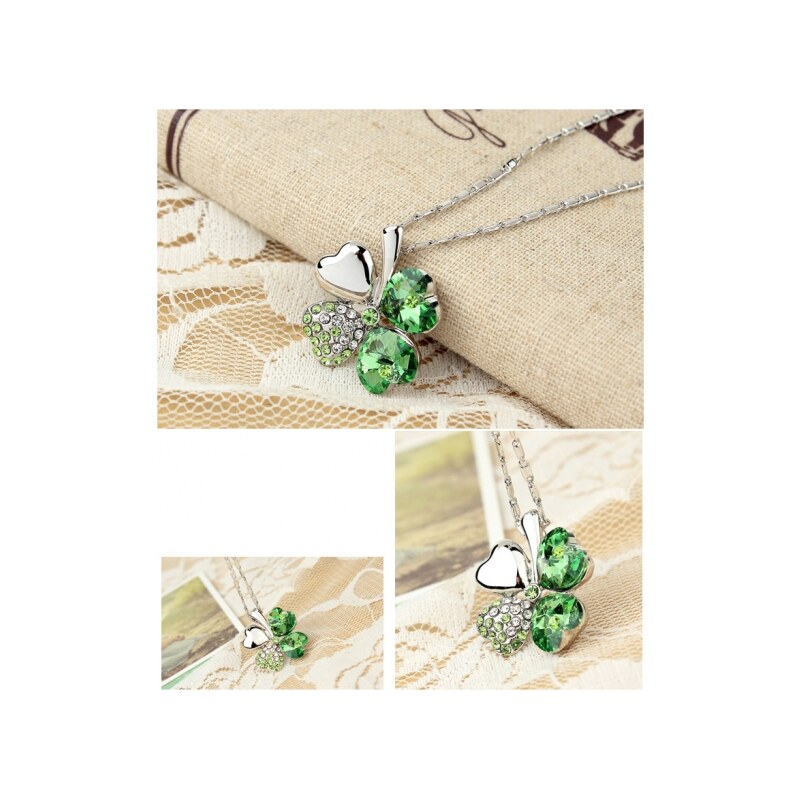 Sisi Jewelry Náhrdelník Swarovski Elements Čtyřlístek pro štěstí - zelený
