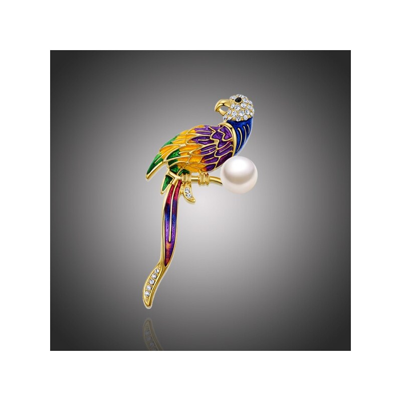 Éternelle Brož Swarovski Elements Socorro s perlou - papoušek