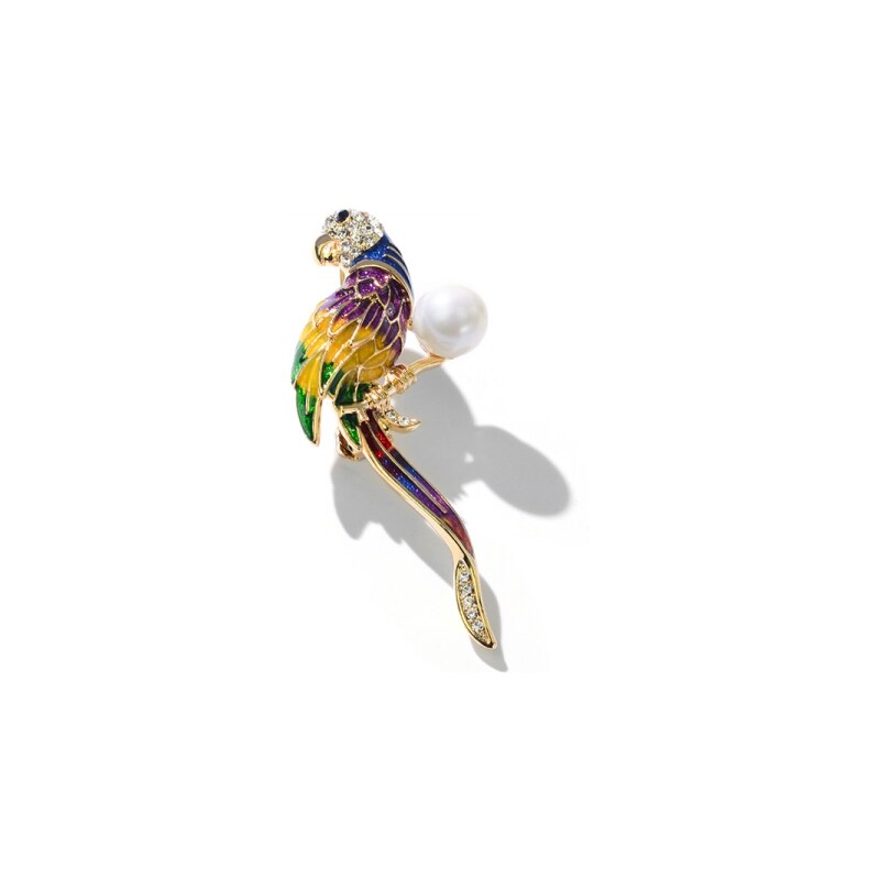Éternelle Brož Swarovski Elements Socorro s perlou - papoušek